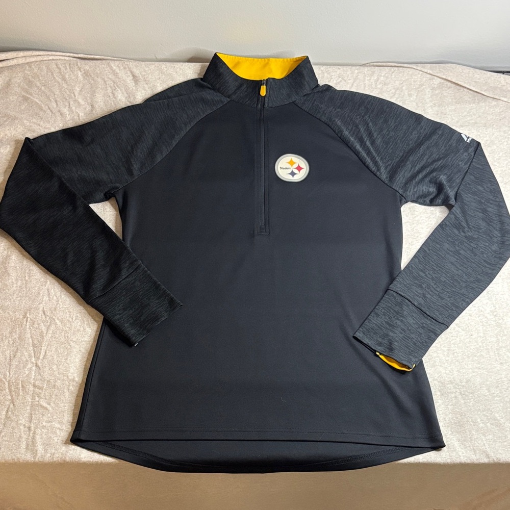 PITTSBURGH STEELER Majestic Black and Yellow Cool Base Pullover 3/4 Zip Front